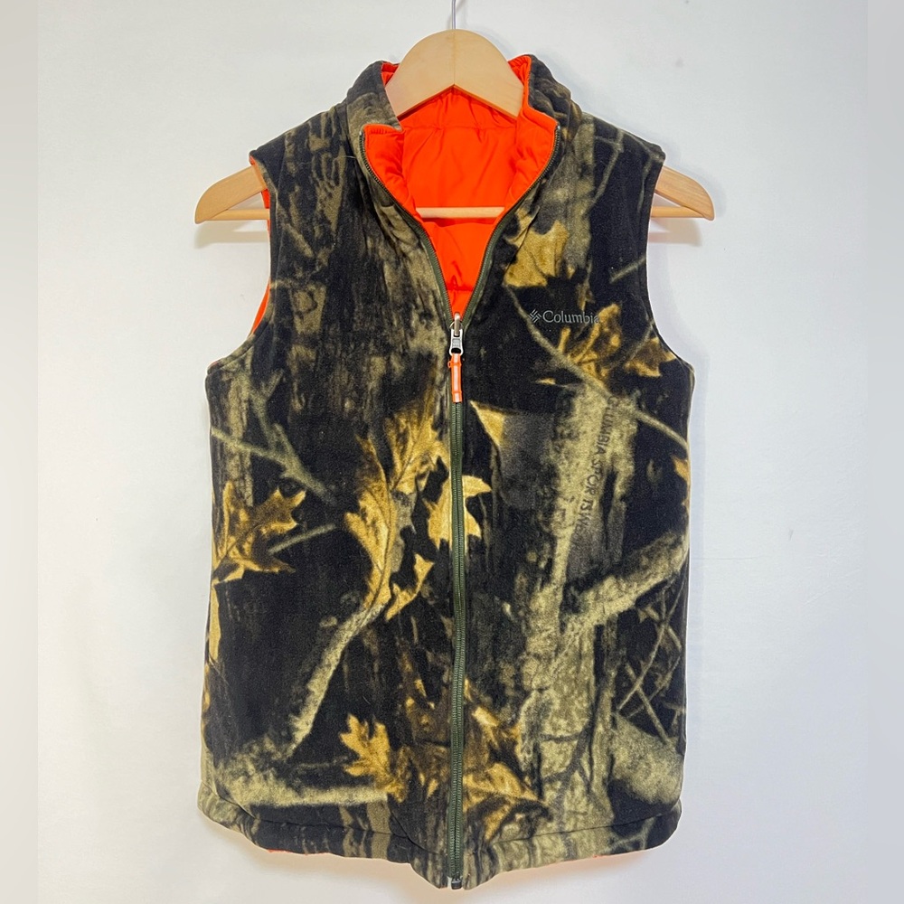 Columbia Puffer Vest Orange Black Zip Front reversible size large